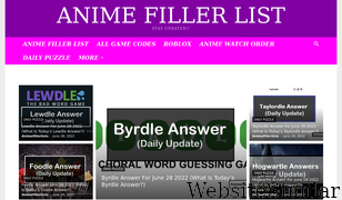 animefillerlists.com Screenshot
