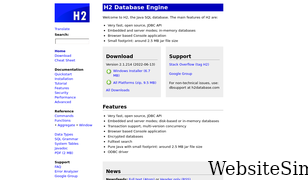 h2database.com Screenshot